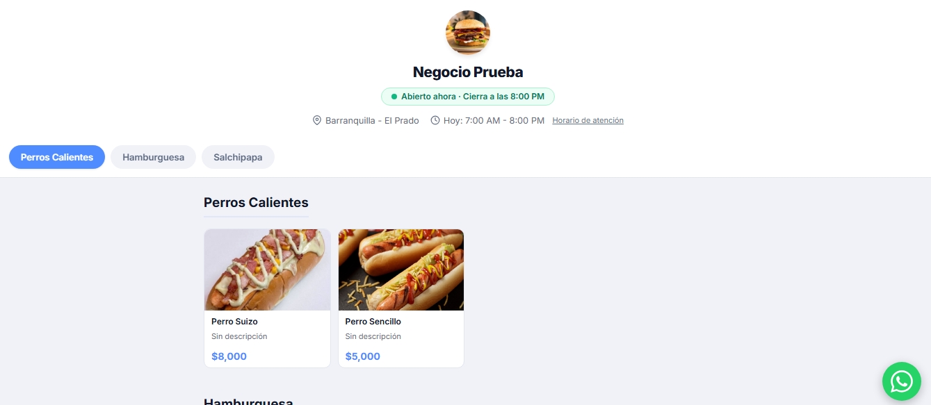 Menú digital responsive para comensales en smartphone